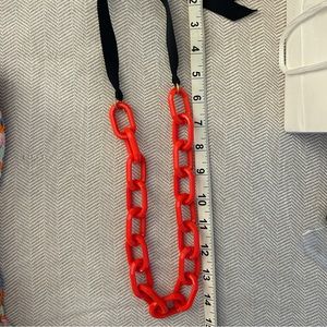 💥JCRE Bright red/pink link necklace with navy ribbon closure/tie💥